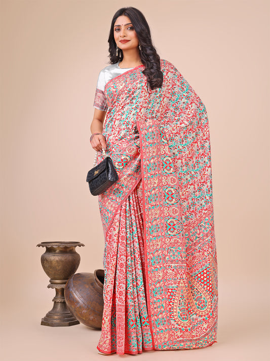 White Pashmina Cotton Saree With Blouse Piece