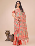 Cream Pashmina Cotton Saree With Blouse Piece