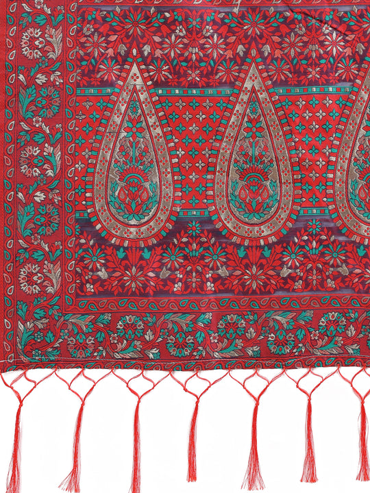 Red Pashmina Cotton Saree With Blouse Piece