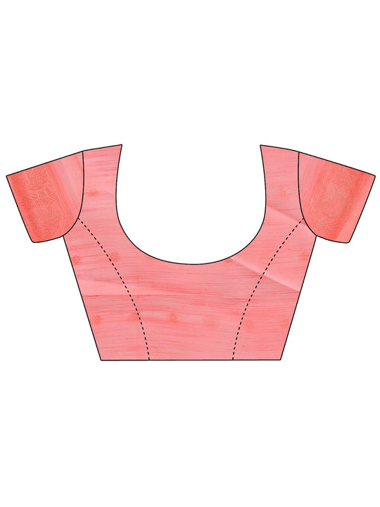 Peach Linen Cotton Saree With Blouse Piece