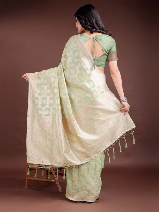 Light Green Linen Cotton Saree With Blouse Piece