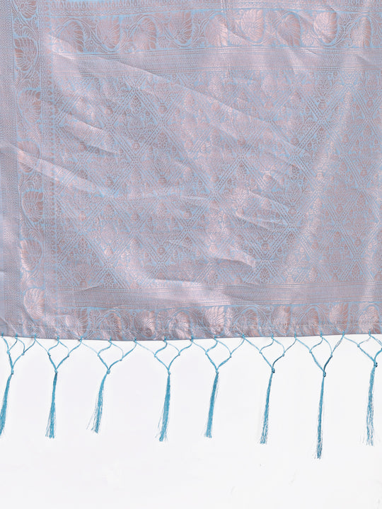 Sky Blue Linen Cotton Saree With Blouse Piece