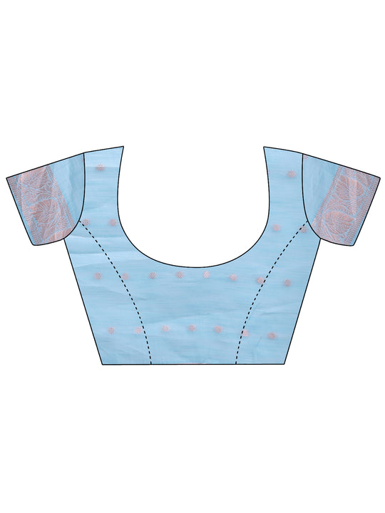 Sky Blue Linen Cotton Saree With Blouse Piece