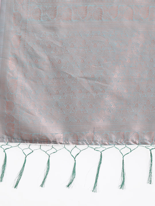 Sea Green Linen Cotton Saree With Blouse Piece