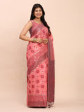 Peach Linen Cotton Saree With Blouse Piece