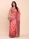 Peach Linen Cotton Saree With Blouse Piece
