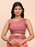 Peach Linen Cotton Saree With Blouse Piece
