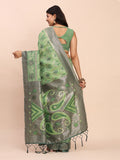 Green Linen Cotton Saree With Blouse Piece
