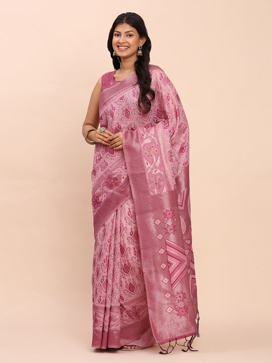 Light Pink Linen Cotton Saree With Blouse Piece