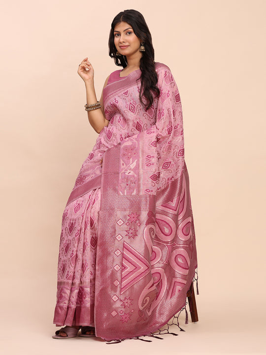 Light Pink Linen Cotton Saree With Blouse Piece
