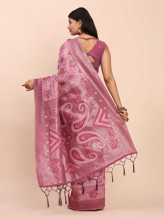 Light Pink Linen Cotton Saree With Blouse Piece