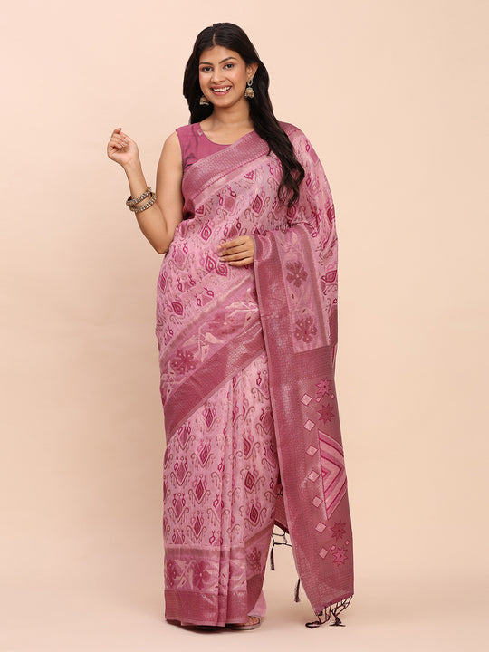 Light Pink Linen Cotton Saree With Blouse Piece