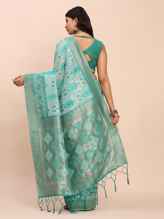 Sea Green Linen Cotton Saree With Blouse Piece