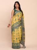 Yellow Linen Cotton Saree With Blouse Piece