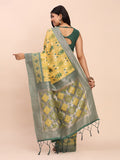Yellow Linen Cotton Saree With Blouse Piece