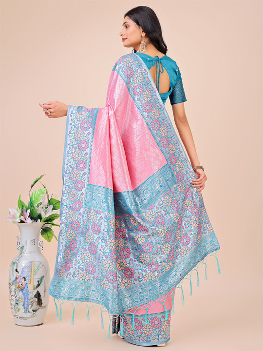 Pink Lichi Silk Saree With Blouse Piece