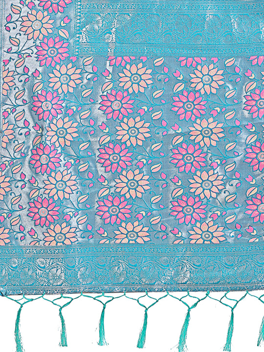 Pink Lichi Silk Saree With Blouse Piece