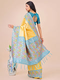 Yellow Lichi Silk Saree With Blouse Piece