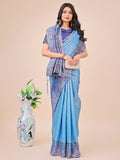 Sky Blue Lichi Silk Saree With Blouse Piece