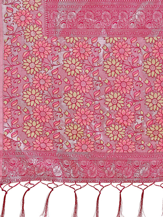 Olive Green Lichi Silk Saree With Blouse Piece