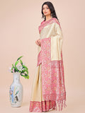 Cream Lichi Silk Saree With Blouse Piece