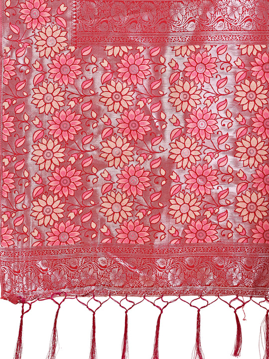 Cream Lichi Silk Saree With Blouse Piece