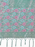 Teal Lichi Silk Saree With Blouse Piece