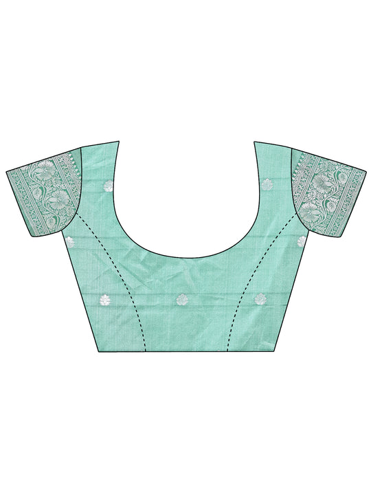 Teal Lichi Silk Saree With Blouse Piece