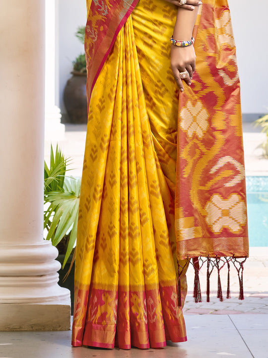 Yellow POORVIKA SILK VOL 1 Pochampalli Silk Saree with Blouse Piece