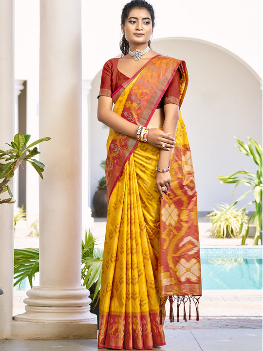 Yellow POORVIKA SILK VOL 1 Pochampalli Silk Saree with Blouse Piece