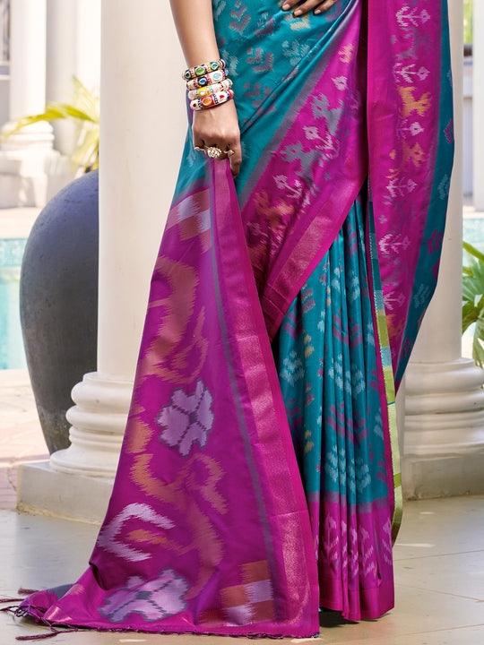 Sky Blue POORVIKA SILK VOL 1 Pochampalli Silk Saree with Blouse Piece