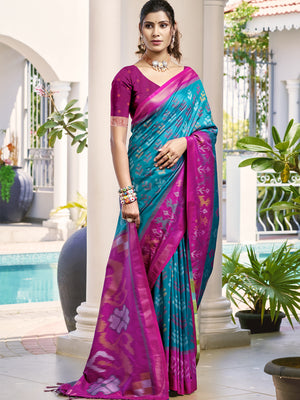 Sky Blue POORVIKA SILK VOL 1 Pochampalli Silk Saree with Blouse Piece