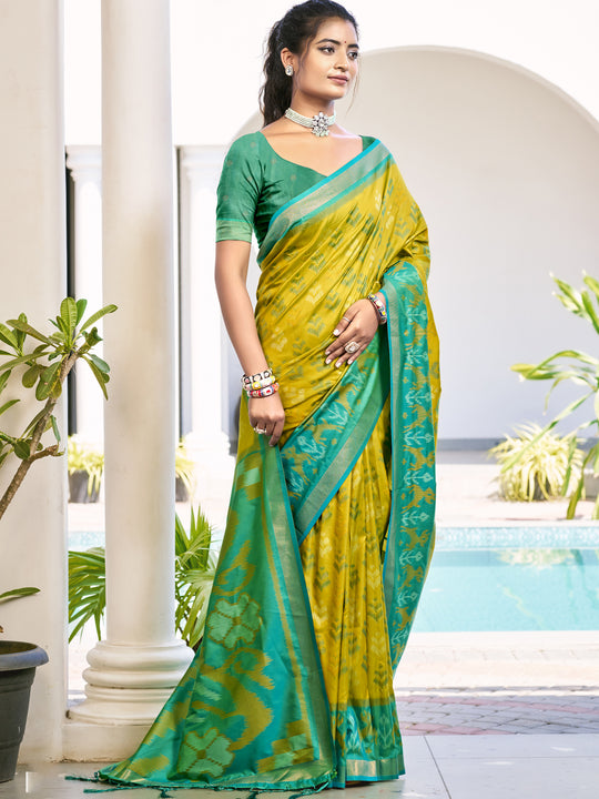 Mustrad Yellow POORVIKA SILK VOL 1 Pochampalli Silk Saree with Blouse Piece