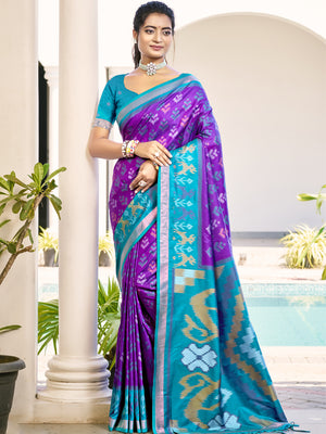 Violet POORVIKA SILK VOL 1 Pochampalli Silk Saree with Blouse Piece