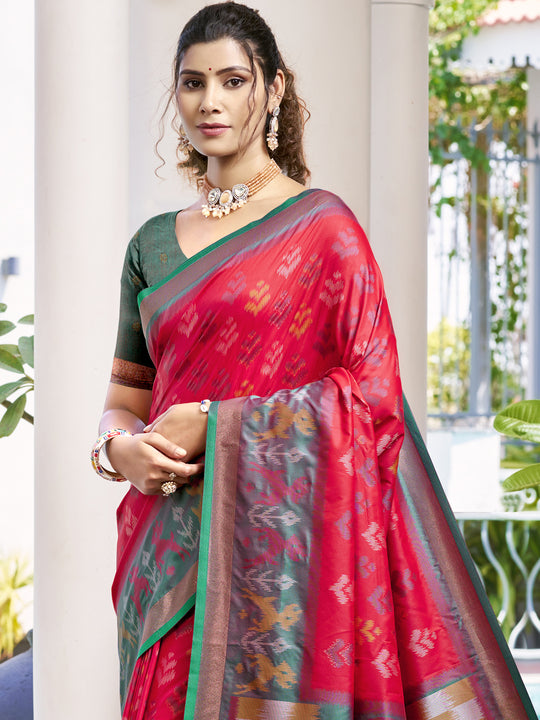 Red POORVIKA SILK VOL 1 Pochampalli Silk Saree with Blouse Piece