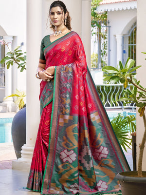 Red POORVIKA SILK VOL 1 Pochampalli Silk Saree with Blouse Piece