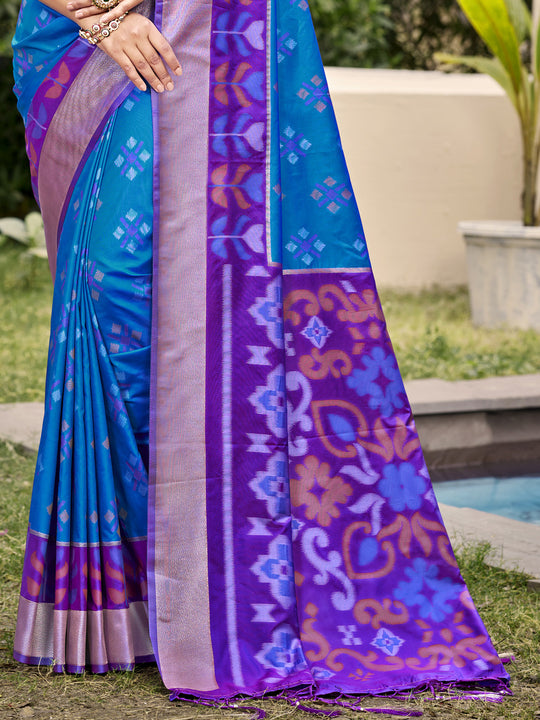 Blue POORVIKA SILK VOL 2 Pochampalli Silk Saree with Blouse Piece
