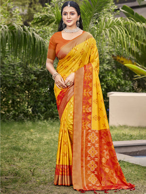 Yellow POORVIKA SILK VOL 2 Pochampalli Silk Saree with Blouse Piece