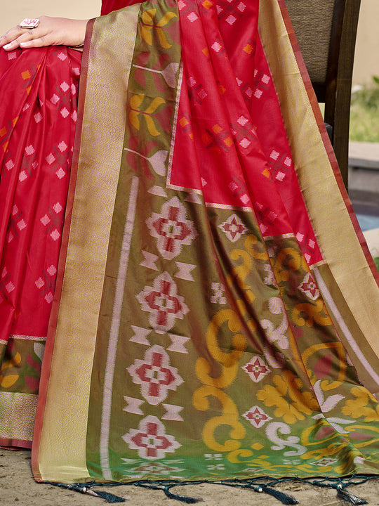 Red POORVIKA SILK VOL 2 Pochampalli Silk Saree with Blouse Piece