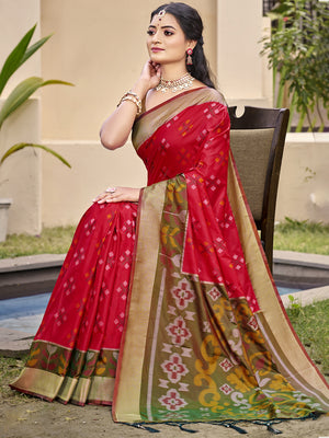 Red POORVIKA SILK VOL 2 Pochampalli Silk Saree with Blouse Piece