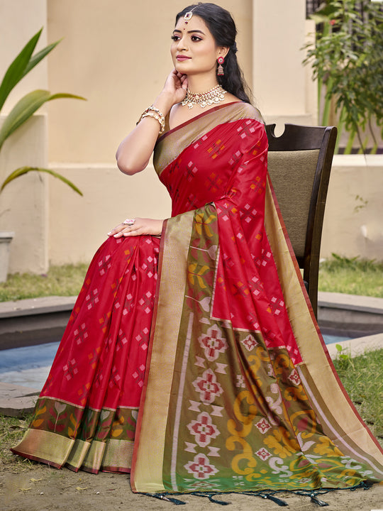 Red POORVIKA SILK VOL 2 Pochampalli Silk Saree with Blouse Piece
