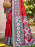 Red Pochampalli Silk Saree With Blouse Piece