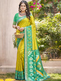 Mustard Yellow Pochampalli Silk Saree With Blouse Piece