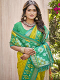 Mustard Yellow Pochampalli Silk Saree With Blouse Piece
