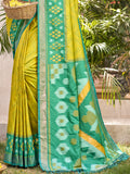 Mustard Yellow Pochampalli Silk Saree With Blouse Piece