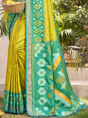 Mustard Yellow Pochampalli Silk Saree With Blouse Piece