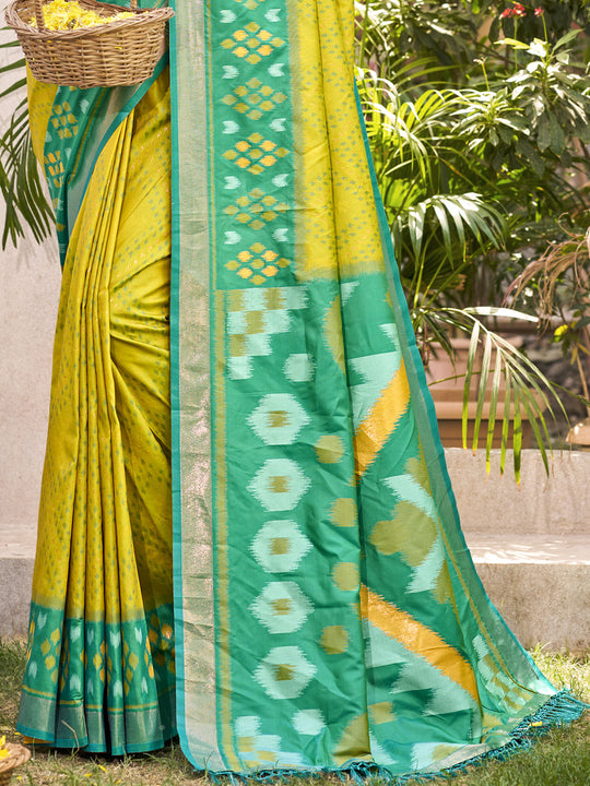Mustard Yellow Pochampalli Silk Saree With Blouse Piece