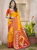 Yellow Pochampalli Silk Saree With Blouse Piece