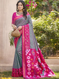 Grey Pochampalli Silk Saree With Blouse Piece