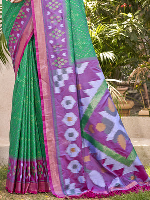 Green Pochampalli Silk Saree With Blouse Piece